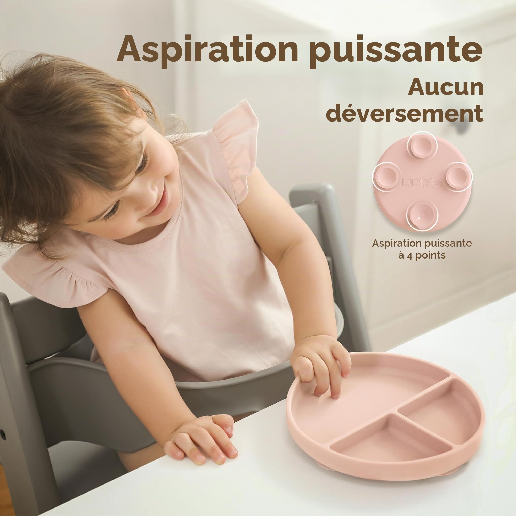 Moonkie Assiette Bébé Silicone avec Ventouse Lot de 2 Couvercle Antidérapante Menthe Bleu clair