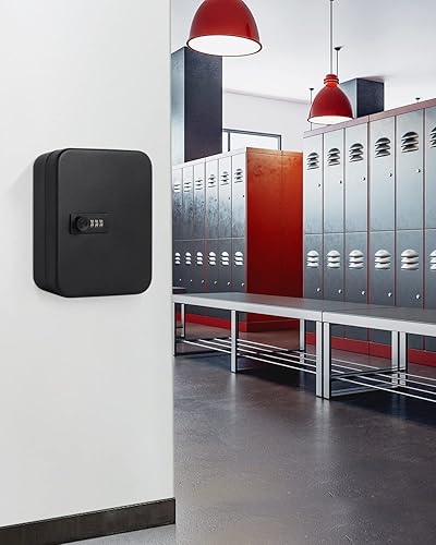 Miniatura 10 de Caja de llaves con cerradura de combinación, gabinete para llaves con 48 ganchos para organizador de llaves, caja de bloqueo de llaves para montaje