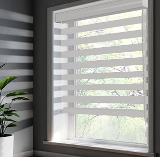 SUNWAY Corded Zebra Roller Blinds for Windows, Dual Layer Zebra Roller Sheer Blind, Easy Light Control for Privacy Light Filtering Roller Shades for Windows (38" W x 72" H, White)