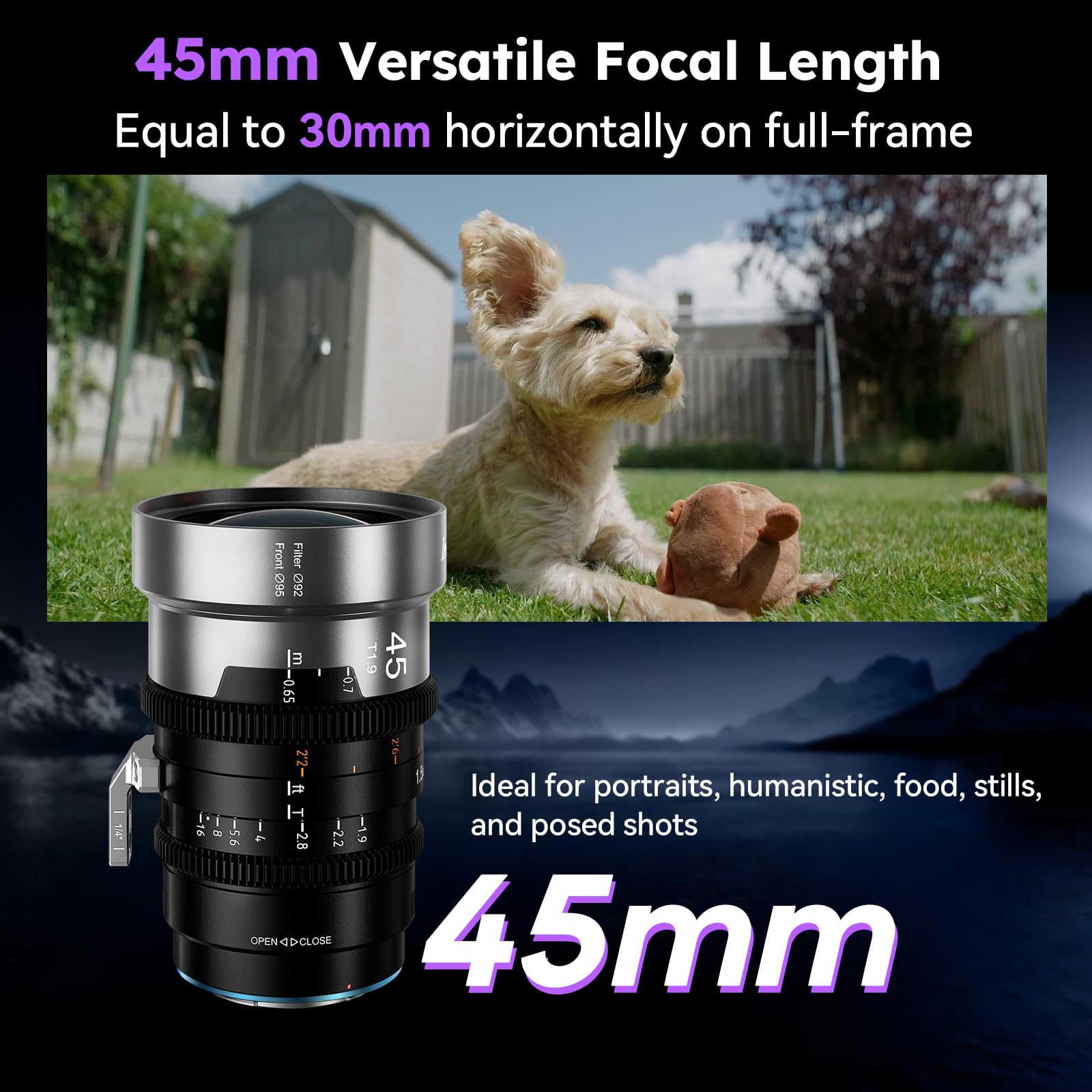 SIRUI IronStar 45mm T1.9 1.5X Objectif Anamorphique Cinéma Plein Format Manuel Monture PL Native et EF Interchangeable