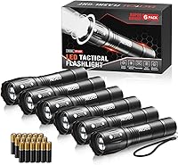 RECHOO 6-Pack LED Tactical Flashlights - Super Bright High Lumens, 3 Modes, Waterproof Zoomable, Pocket Size w/ 18 Batteries - Camping, Emergency Kit