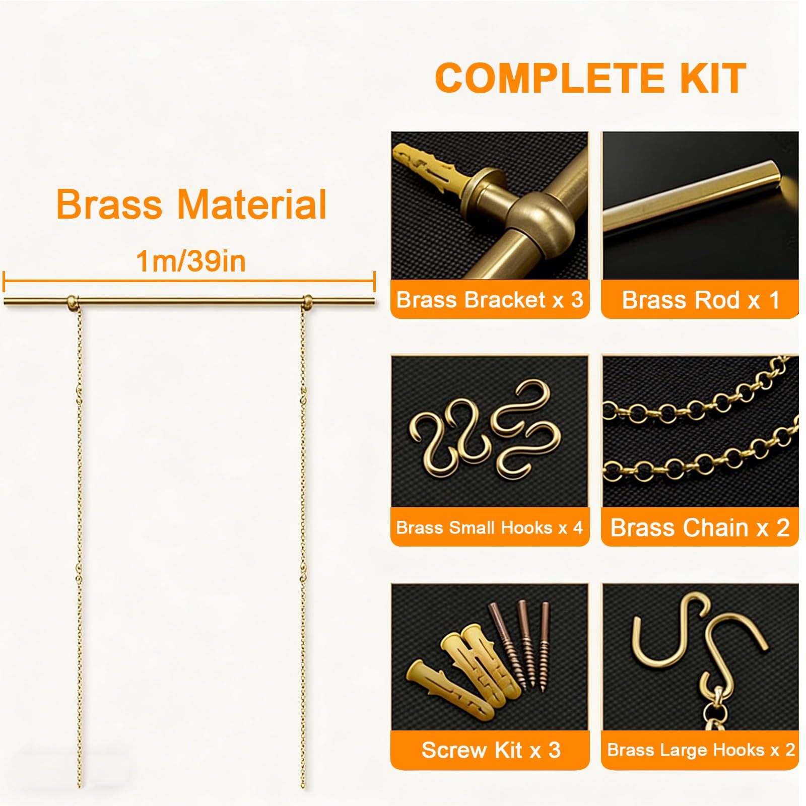 Colgar Cuadros, Kit Colgar Arte Dorado con Cadenas y Ganchos Ajustables, Riel de Suspensión de Arte for Marcos, Impresiones en Lienzo y Decoración de Museos del Hogar(100cm/39in)