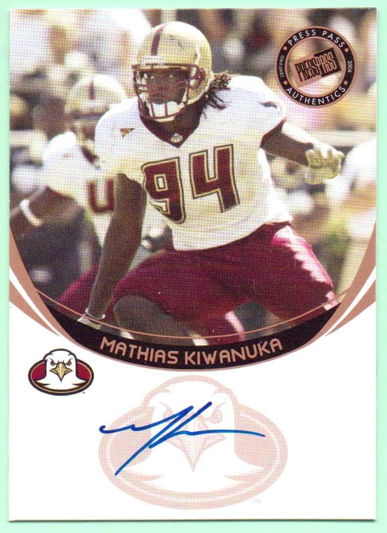 Mathias Kiwanuka 2006 Press Pass Bronze Autograph #38 - New York Giants, Rookie, On Card
