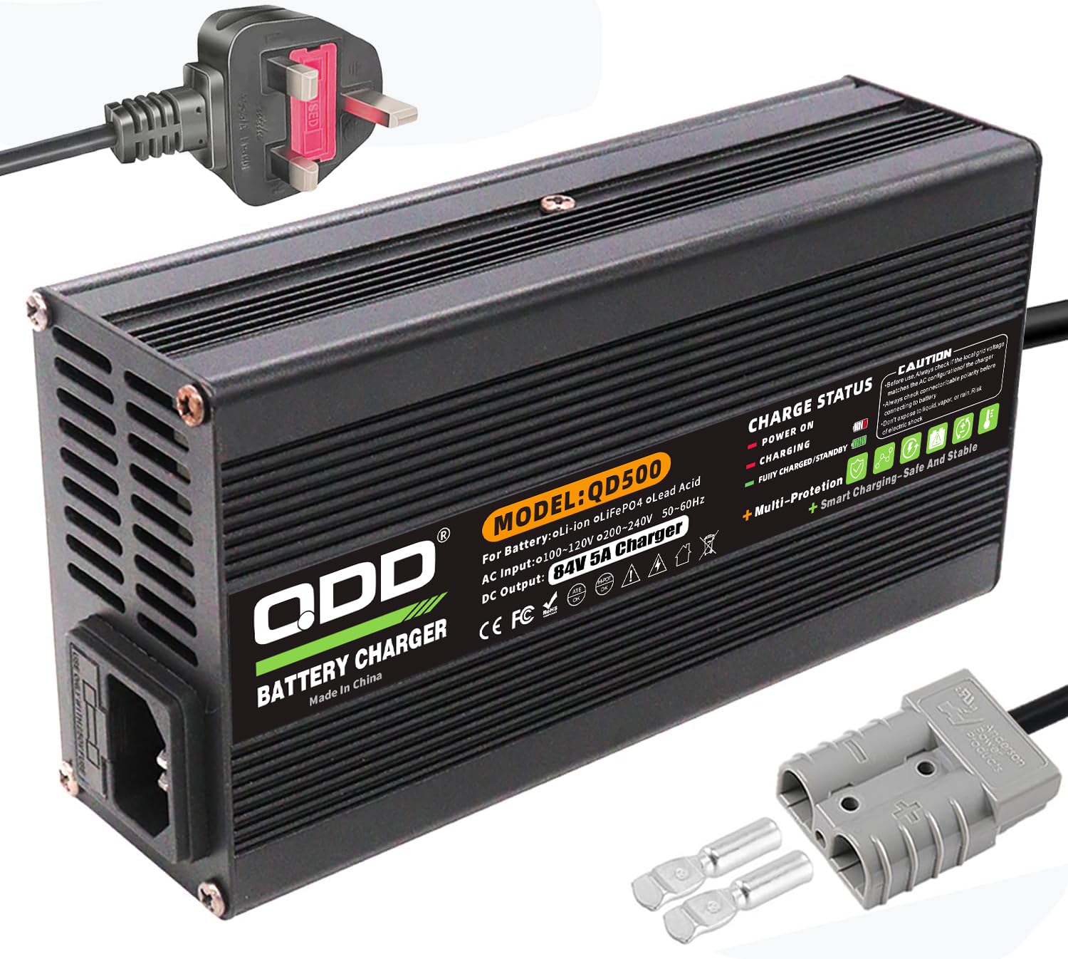 QDD Cargador de batería de litio para motocicleta eléctrica, 84 V, 5 A, 72 V 20S, cargador rápido universal para motocicleta eléctrica, con conector Anderson