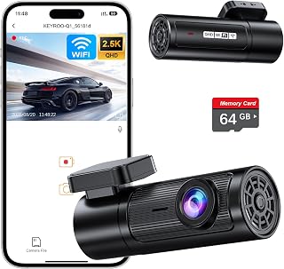 2.5K Dash Cam Front, 64GB Card Included, Mini Dash Camera with WiFi & App
