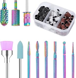 Nail Drill Bits, heemeei 11Pcs 3/32 Professonal Tungsten Carbide Drill Bits Set for Nail Drill E-file with 75Pcs Nail Sanding Bands (#80#120#180 Grits) for Acrylic Gel Nails, Manicure Home Salon