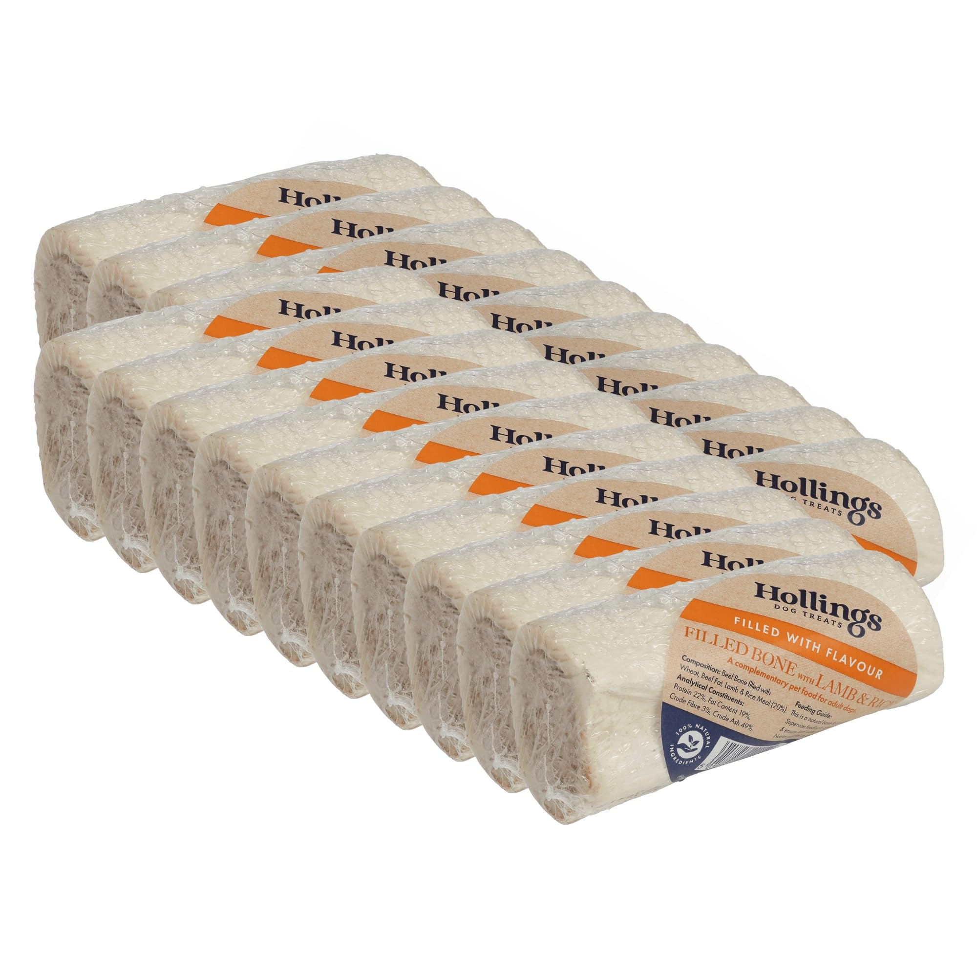 Hollings Filled Bone with Lamb & Rice Dog Chew, Delicious, Air Dried Long Lasting Bone for Adult Dogs, Made with 100% Natural Ingredients (20 Bones)