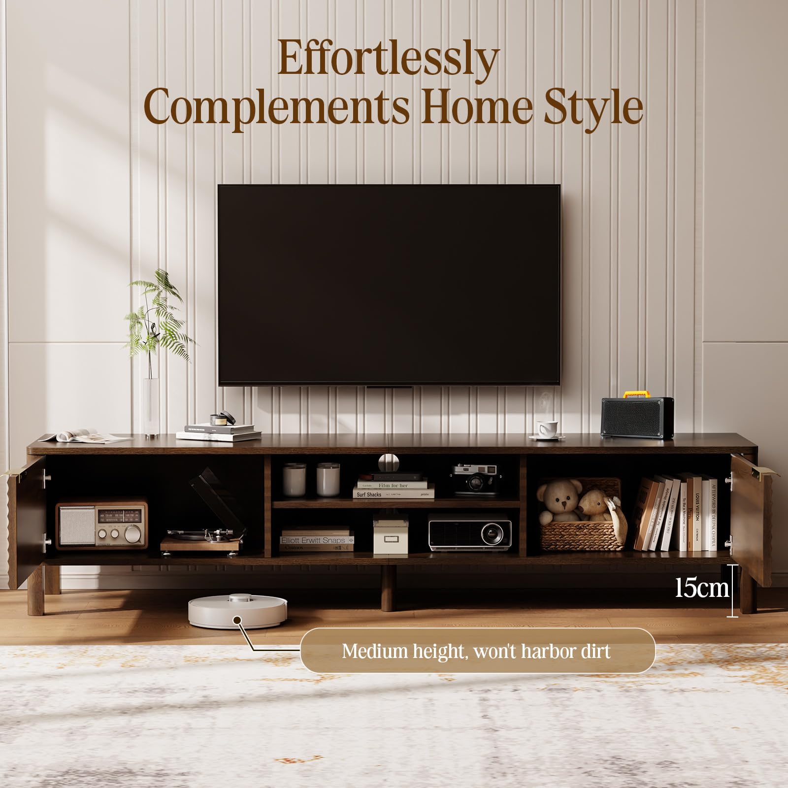 IKALIFE TV Lowboard Holz Braun 180 cm - Fernsehtisch für Fernseher bis 80 Zoll, TV Schrank mit 2 Türen & Stauraum, Modernes Sideboard für Wohnzimmer, Schlafzimmer