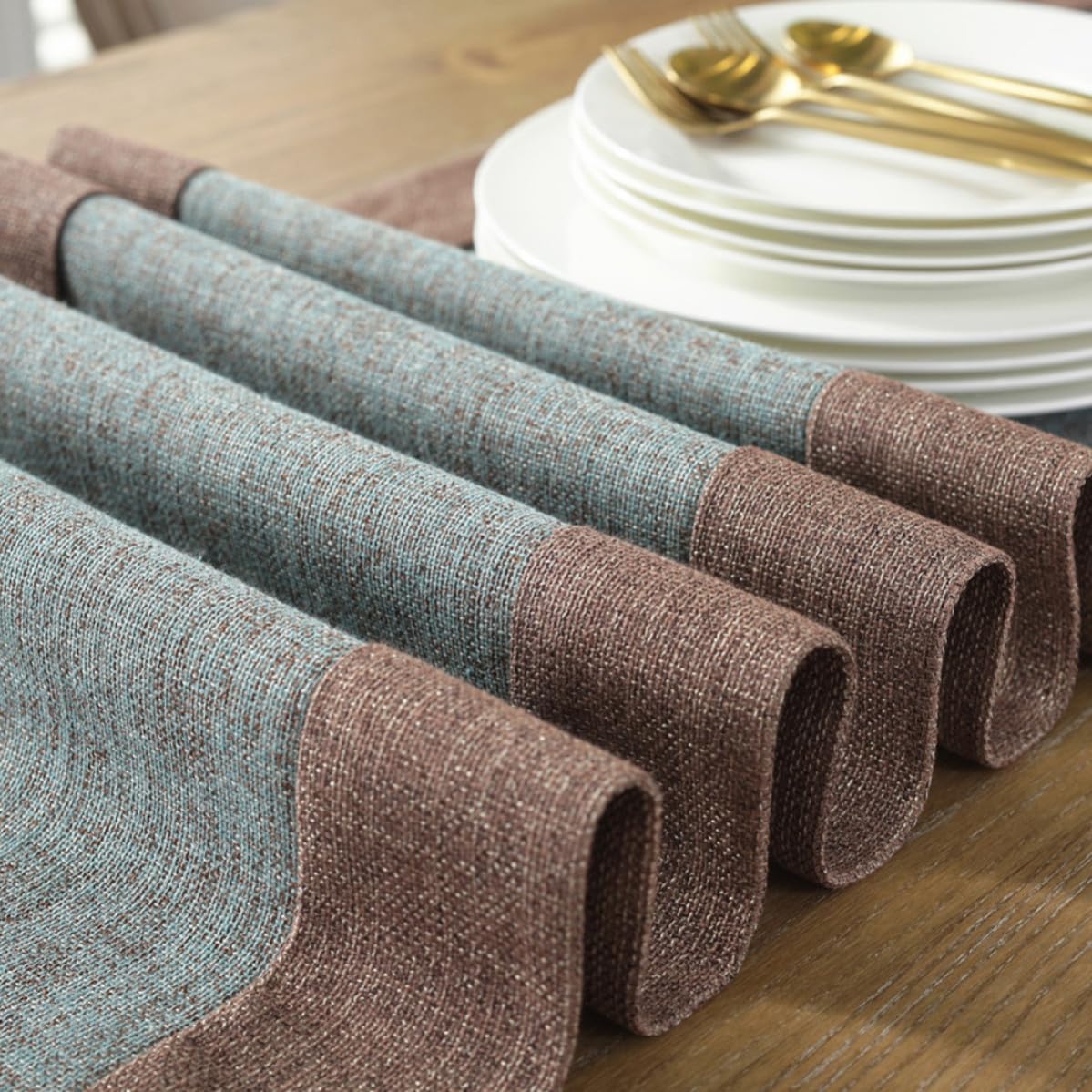 Sosoport Runner da Tavola Frange 220cm in Cotone Blu per Casa