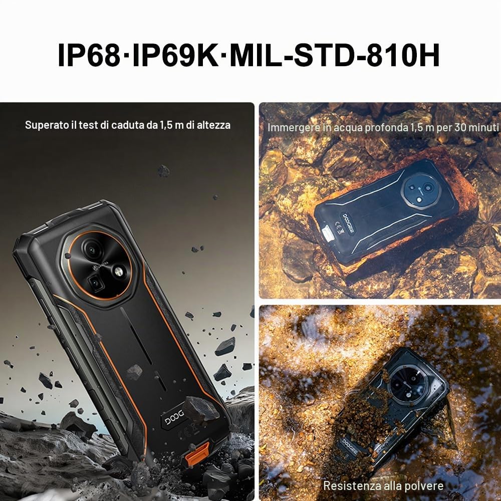 Fire 7 Rugged Smartphone,13000mAh 18W,16GB+256GB/2TB 5G Android 15 Telefono Indistruttibile,64MP+16MP AI Fotocamere,6.6''HD+90Hz Cellulare Antiurto, IP68/NFC/3 slot/OTG (Verde)