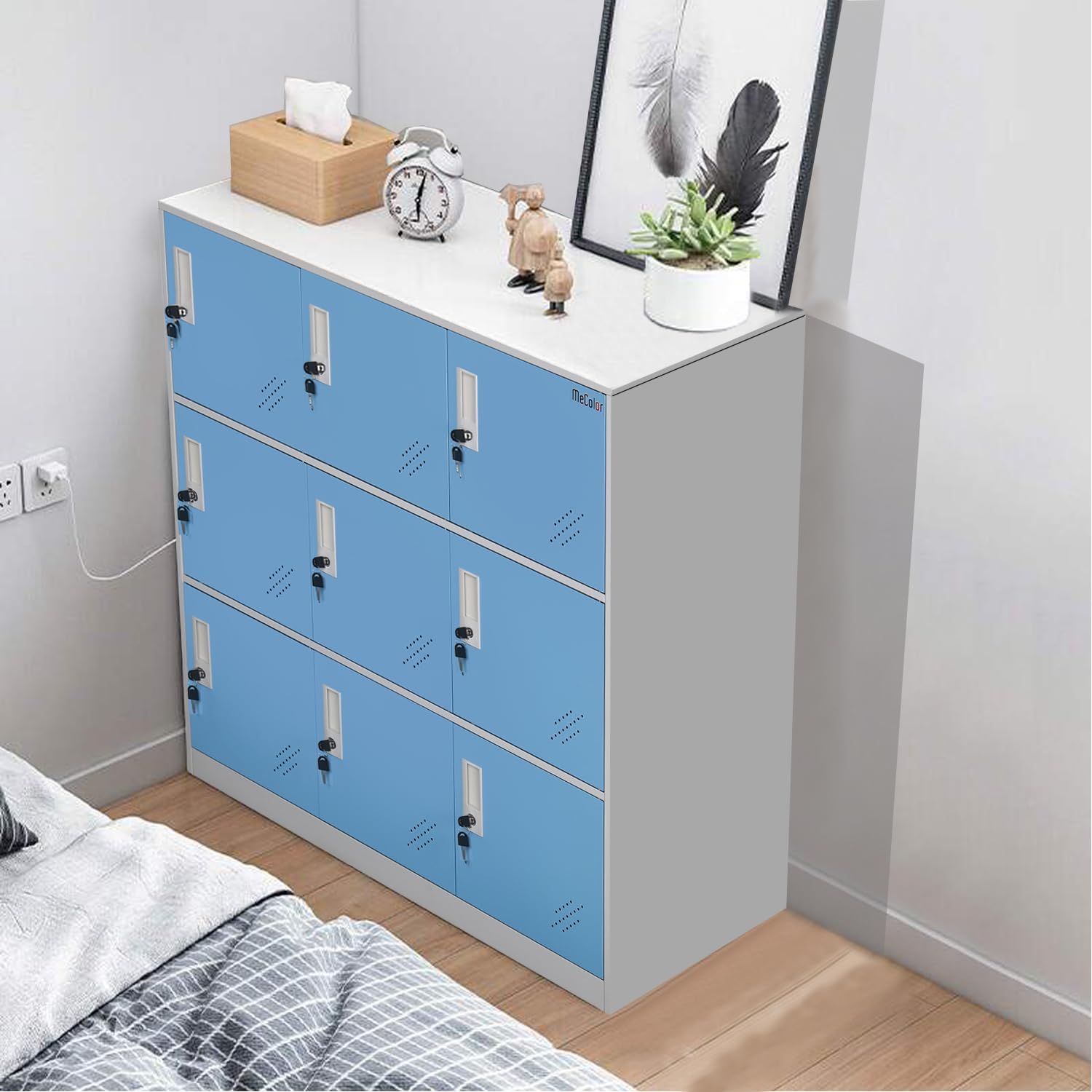 MECOLOR 9 Door Bedroom Furniture,Metal Locker with Cloth Rail and Shelf,Kids Living Room Locker,Storage lockers for Office (BU)
