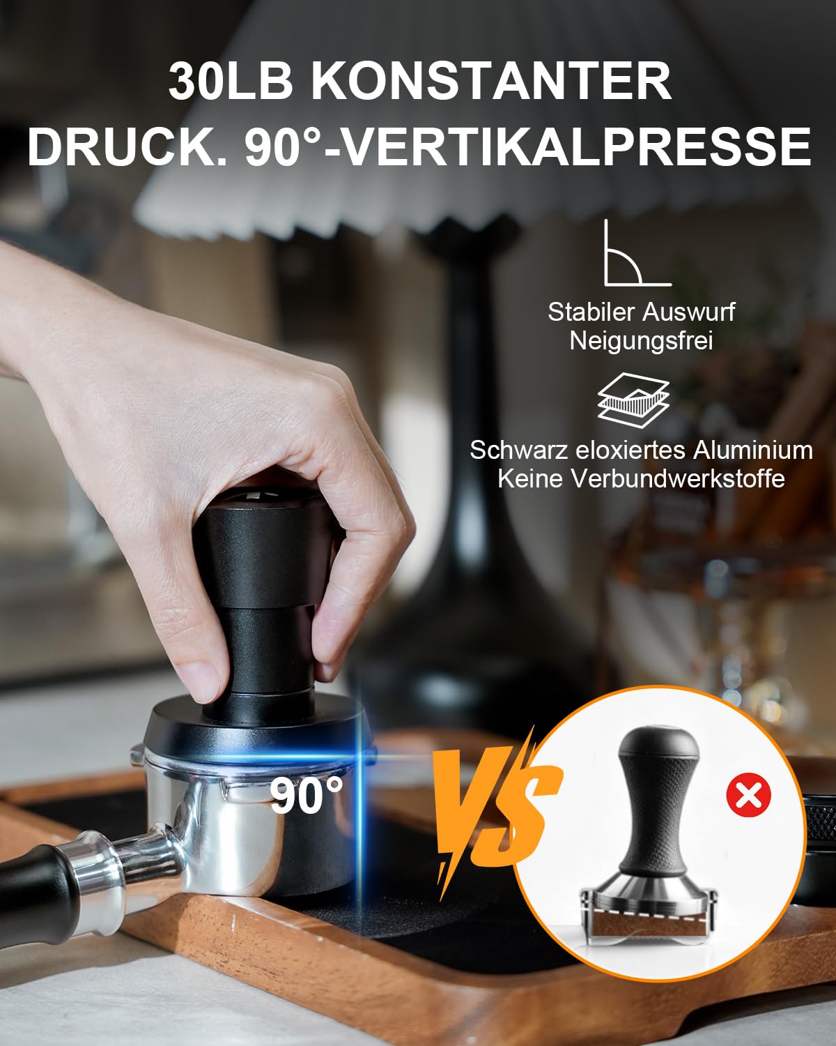 KOFIKOFI Pressino per espresso da 58 mm, fondo piatto, 3 molle, pressione
