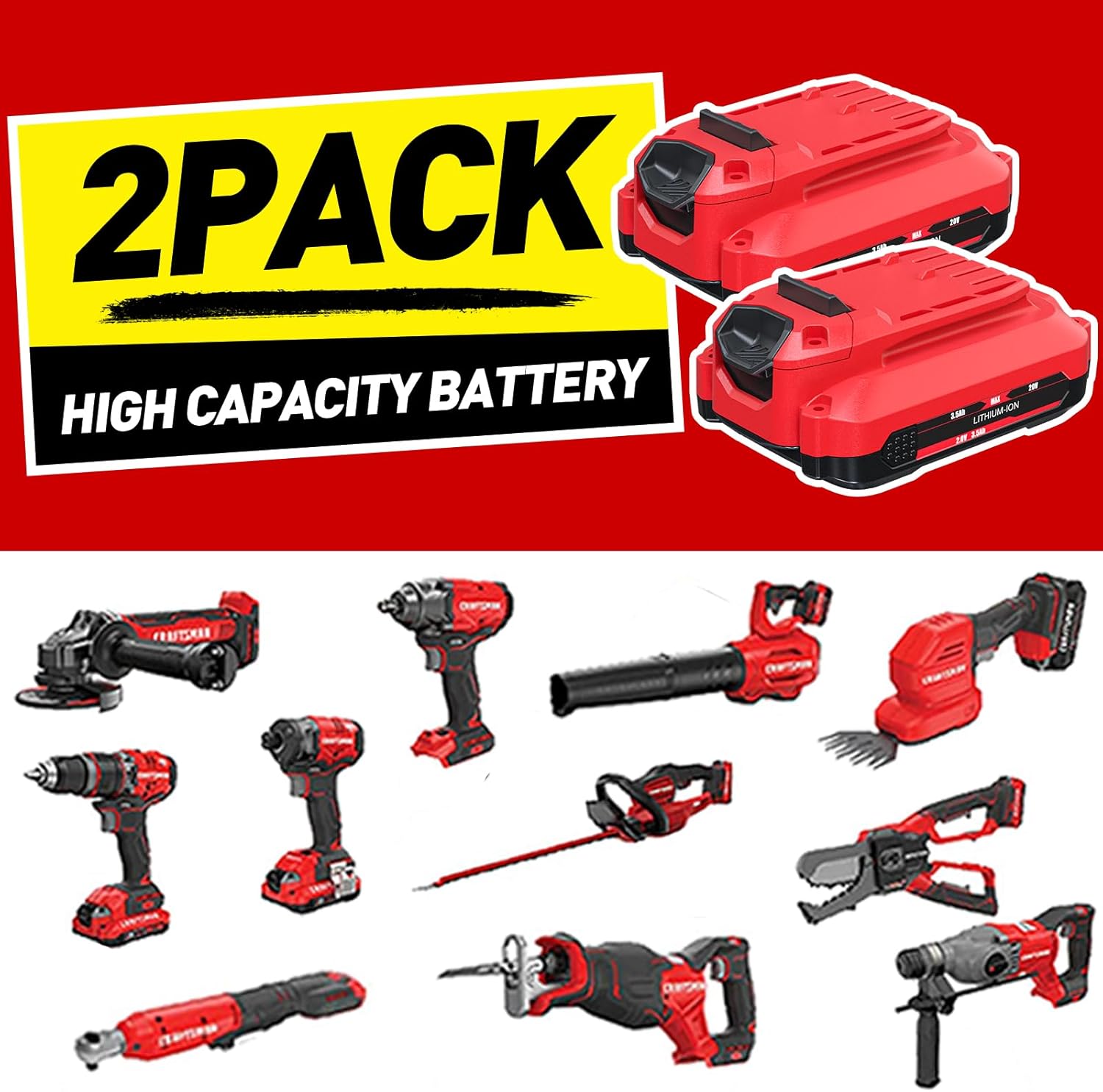 Bonacell Upgrade 2Pack 20V 8000mAh Lithium Replacement Battery Kit for Craftsman V20 Series Compatible with CMCB202 CMCB203 CMCB204 CMCB206 CMCB201 CMCB100 CMCB124 Equipped with CMCB104 20Volt Charger - Image 7