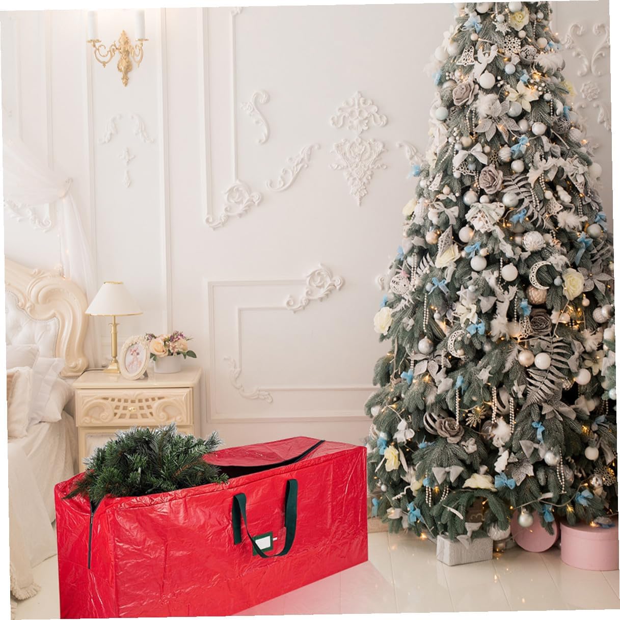 Christmas Tree Storage Bag Waterproof Dustproof Red Organizer Pouch 165x38x76 Cm with Handles for Holiday Tree Storage and Seasonal Decoration