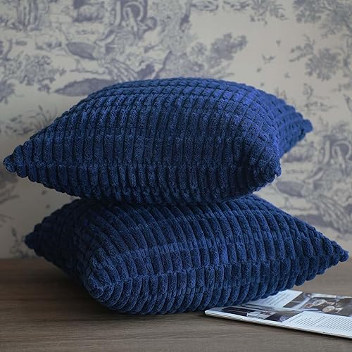 Miniatura 10 de Cyuripu Juego de 2 fundas de cojín de pana de 18 x 18 pulgadas, fundas de cojín decorativas a rayas suaves y acogedoras para sofá, dormitorio, sala