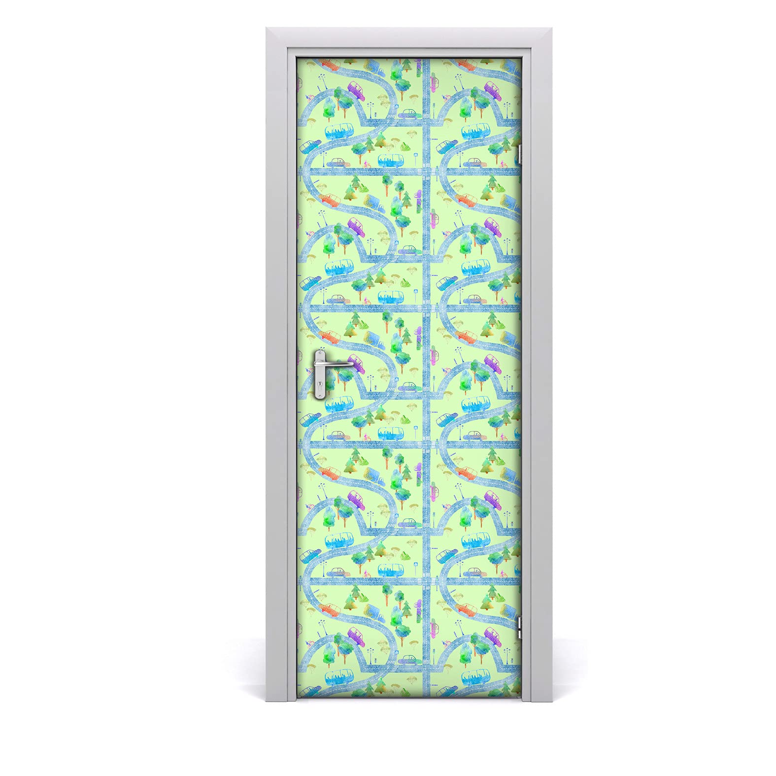 Autocollant de porte 77x200cm Coloray avec motif de voitures de rue pour decoration murale