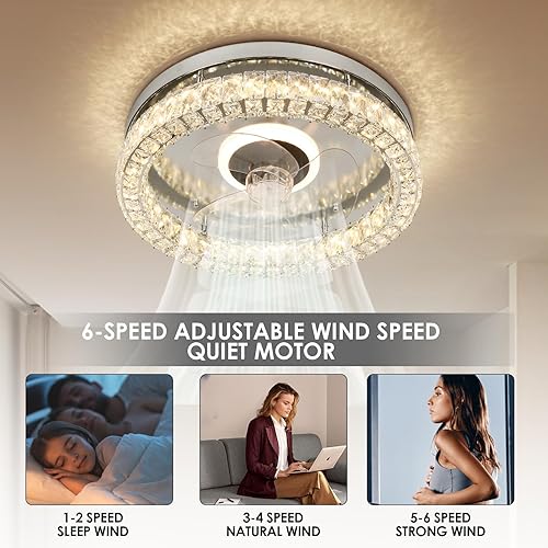 Miniatura 3 de CLAIRDAI Ventiladores de techo de cristal con luces, ventilador de techo empotrado con control remoto, lámpara regulable, lámpara LED moderna de