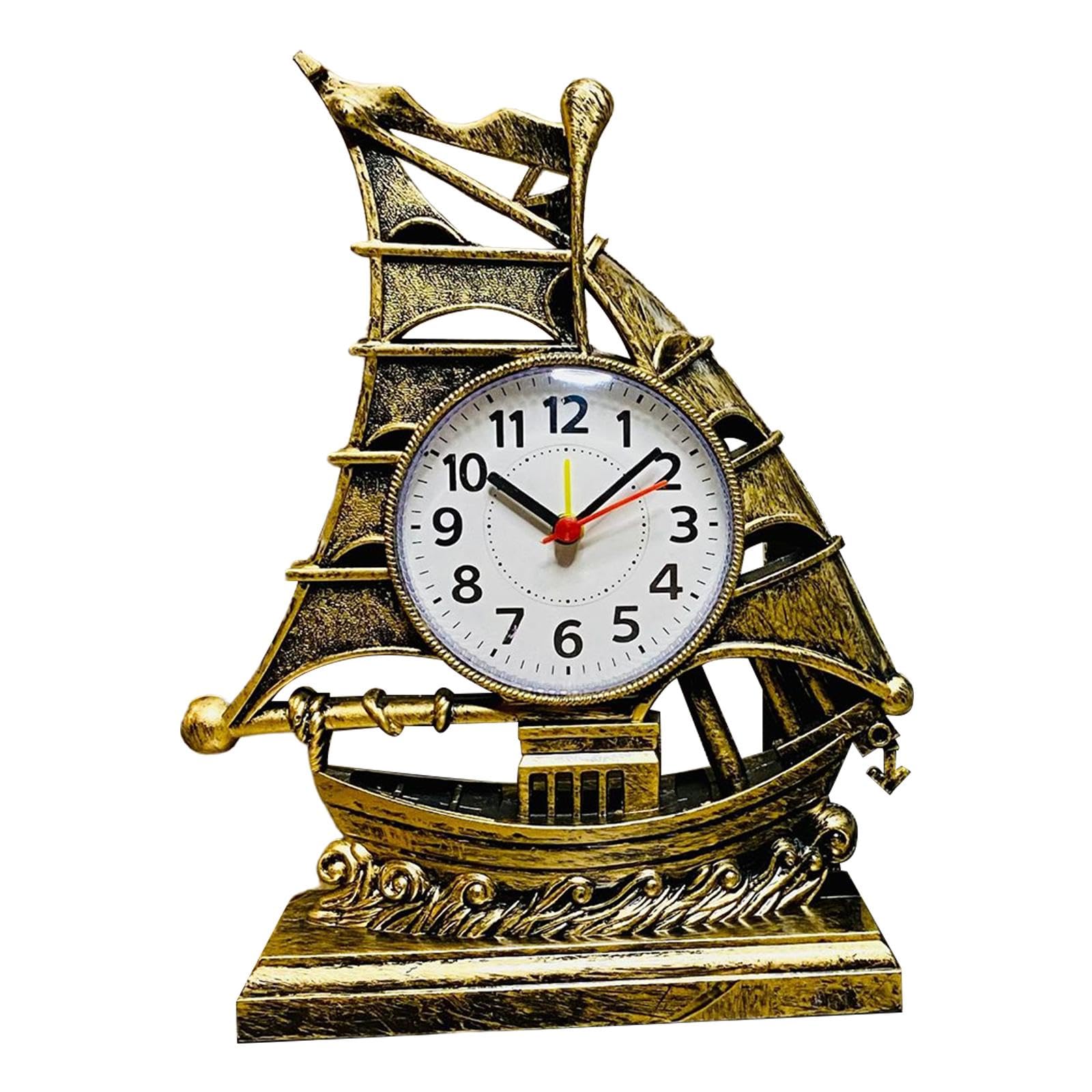 Gralara Relojes de Mesa, Reloj Despertador, Figura de Vela, Adorno de decoración del hogar, Relojes de Noche, Reloj de Escritorio para Sala de Estar, Cocina, Bronce
