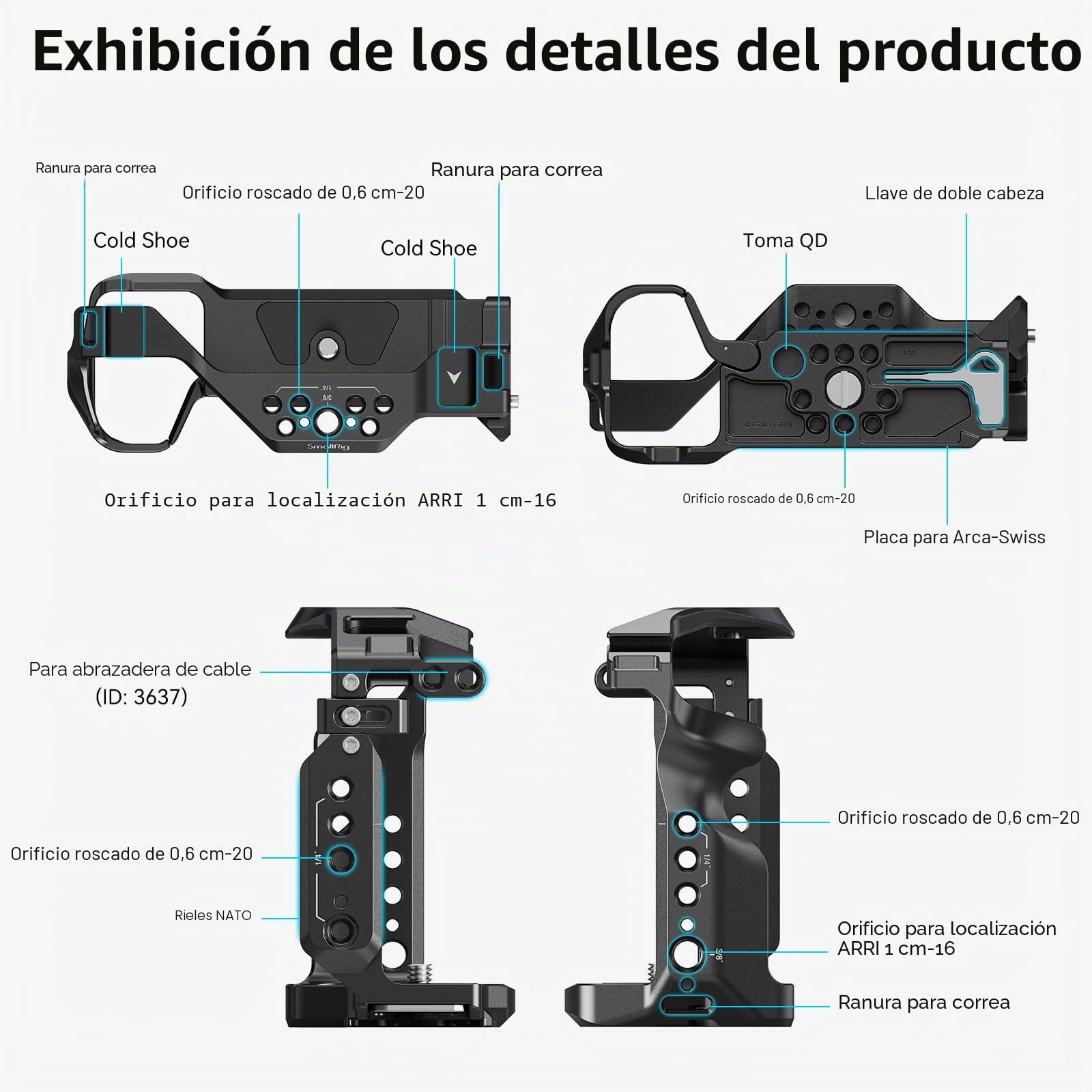 SMALLRIG A7 III / A7R III Kit de Jaula para Cámara para Sony Alpha 7 III / Alpha 7R III, Jaula Completa con Top Handle para ARRI y Cable Clmap, Zapata incorporada y NATO Rail - 4198