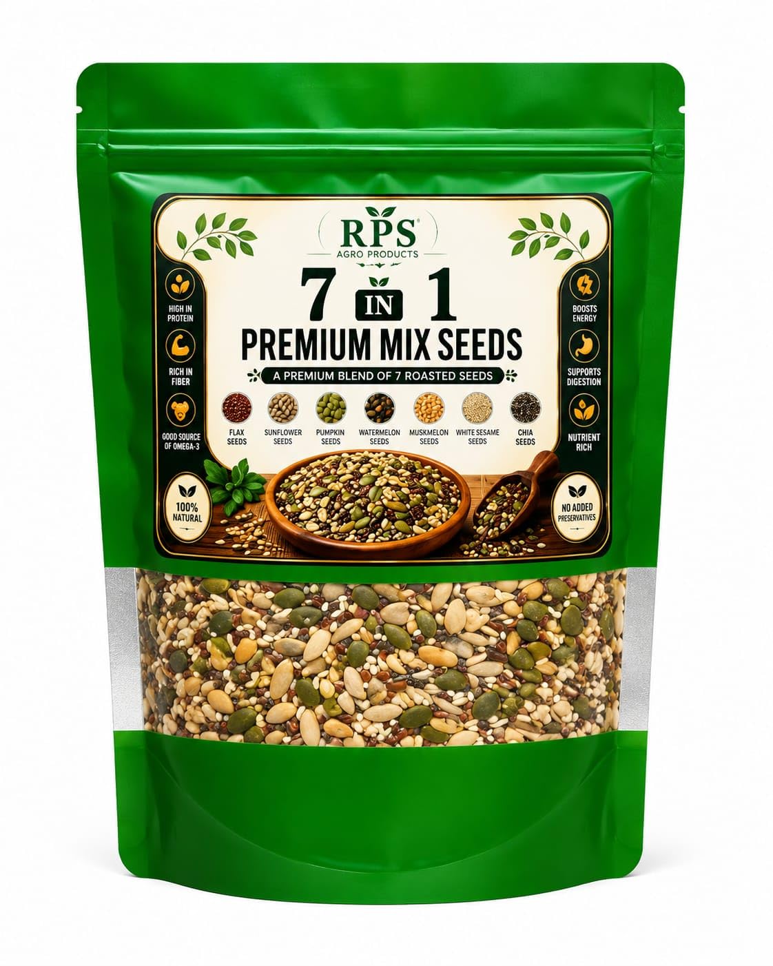 RPS Agro Products 7 in 1 Premium Mix Seeds Roasted Blend | Flax, Chia & Pumpkin, No Added Preservatives, High in Protein & Fibre, Salad & Smoothie Topping, 100% Natural-image-18
