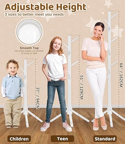 Miniatura 9 de Perchero de madera de haya para niños, soporte de altura ajustable con 9 ganchos, organizador de ropa infantil independiente para pasillo,