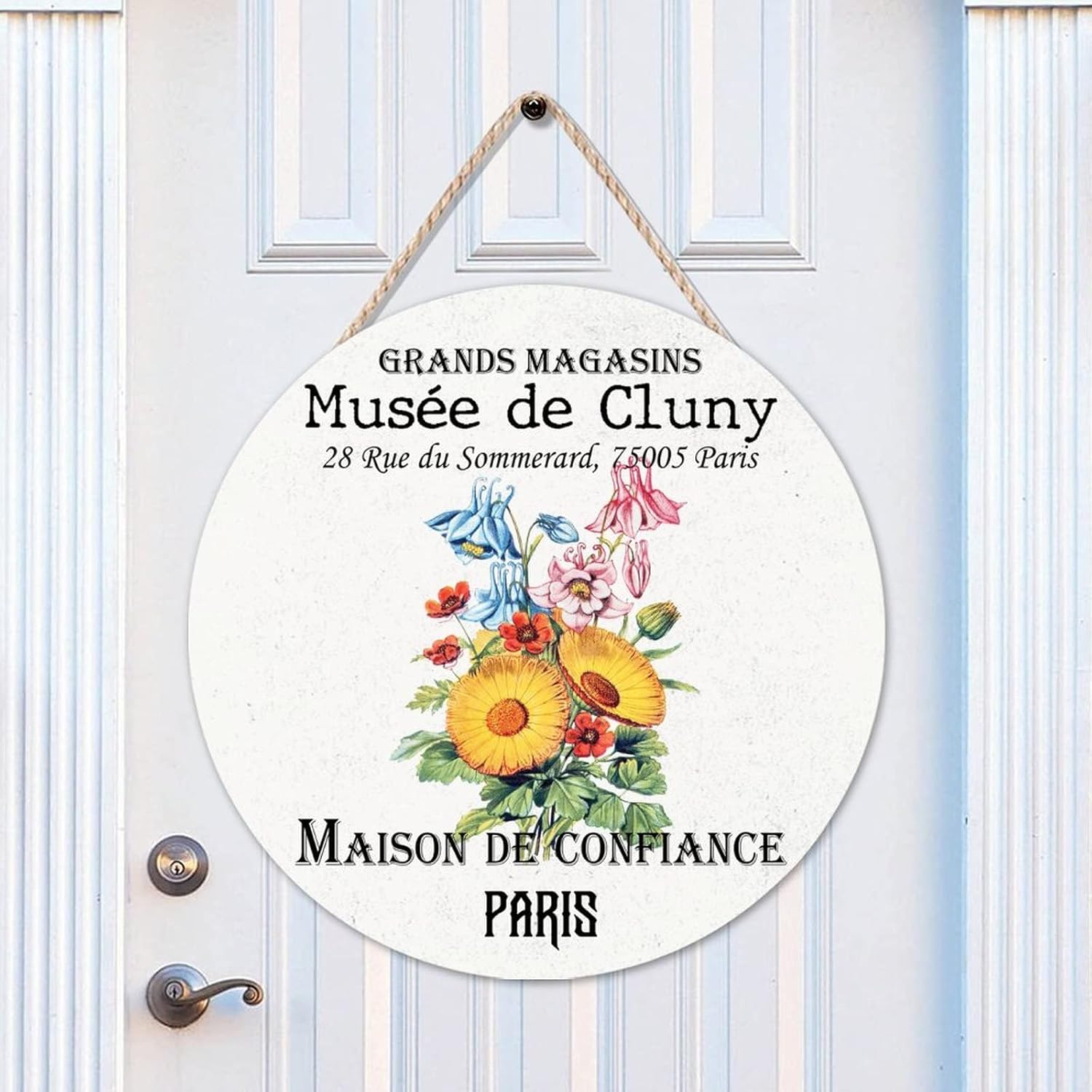 Vintage Flower Wood Door Sign Personalized Pattern Round Door Hanger Sign 16x16in Vintage Wall Hanging Sign Plaque for Front Door Farmhouse Porch Housewarming Gifts