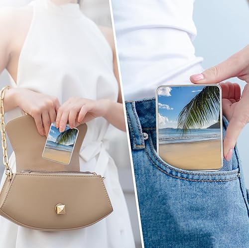Miniatura 4 de Espejo de bolsillo, pequeño espejo de viaje con aumento, espejo cosmético portátil de doble cara con aumento para uso diario (playa)