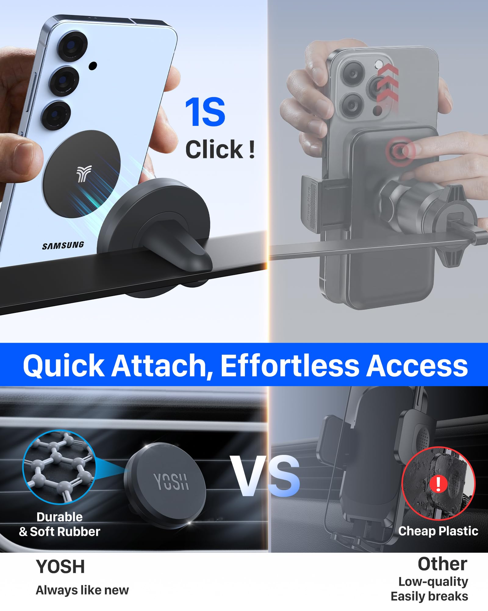 YOSH Car Phone Holder, Magnetic Phone Holder with Strong Upgraded Magnets, Super Stable Air Vent Cradle Compatible with iPhone & Samsung Includes Metal Plates, Car Accessories — view 6