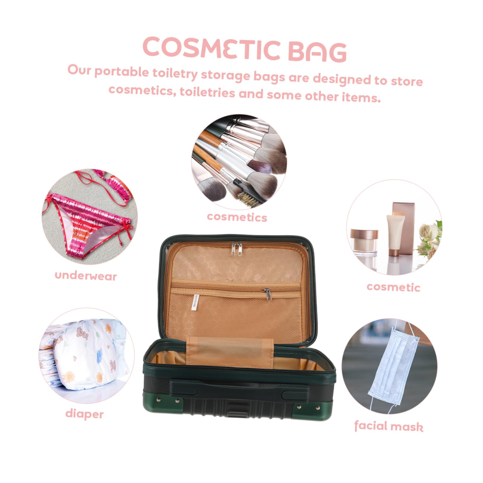 Borsa Cosmetica da Viaggio 14 Pollici Abs per Trucchi Donna Uomo Chiusura Pratica