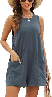 Womens Casual Rompers Overalls Shorts Summer Sleeveless Jumpsuits for Women Casual Shorts with Pocket