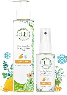 HH Herb&Health Feminine Wash and Deodorant Spray Set, pH 3.6 Intimate Cleanser and Odor Control Mist, Natural Essential Oils, Alcohol Free, For Daily Freshness and Sensitive Skin -Cooling Citrus scent