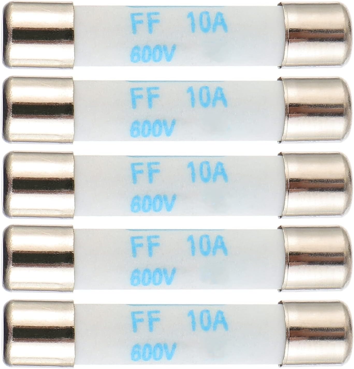 Digital Multimeter Fuse 10A 600V DC Fast Acting Nickel-Plated Brass Ceramic Fuse 6.3x32 mm FF10A (Pack of 5)