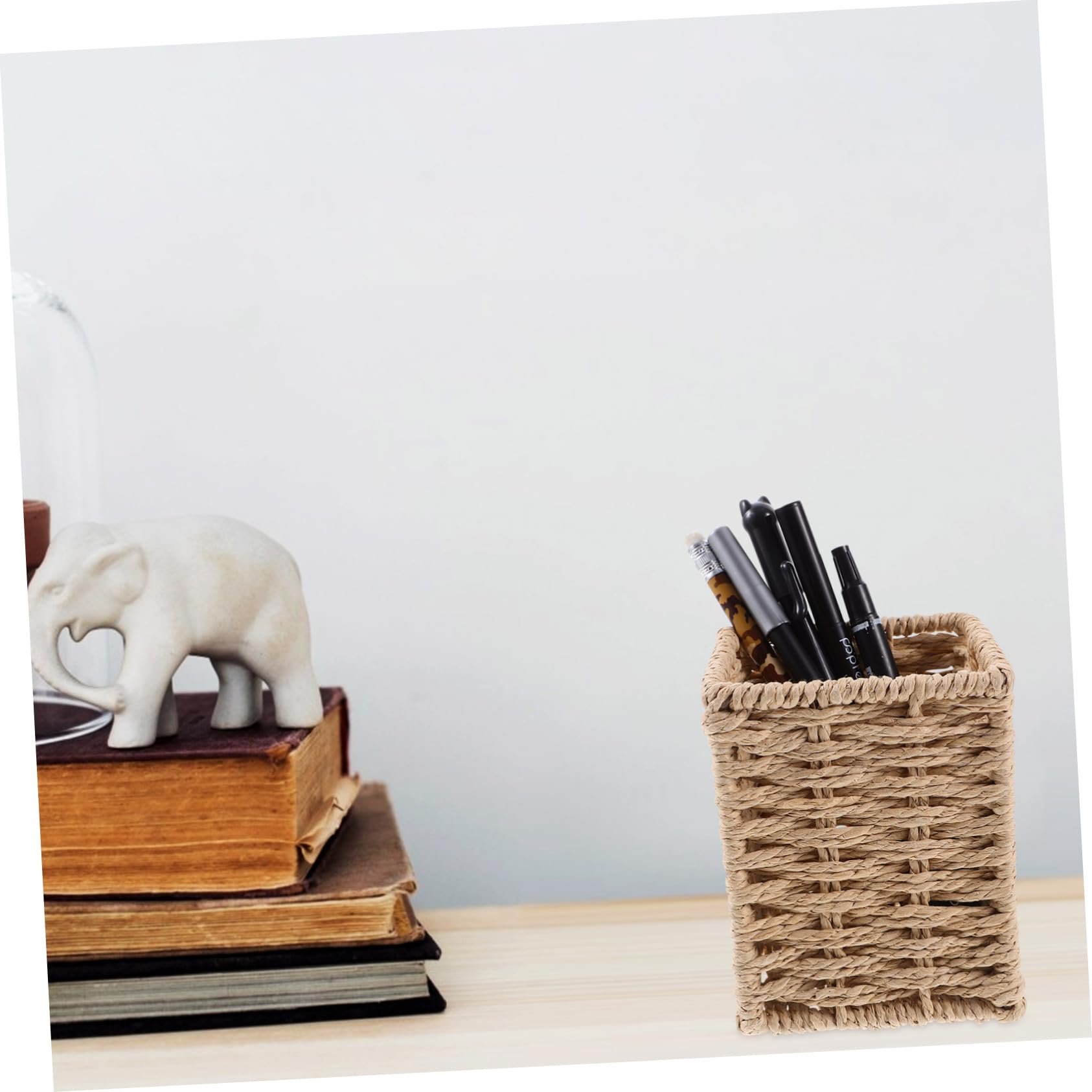 DOITOOL 4 Stück Handgemachter Stiftehalter aus Papierseil Rechteckiger Organizer für Schreibtisch Vielseitig Einsetzbar Stiftehalter Pinselhalter oder Blumenvase für Zuhause