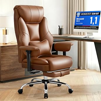 WOLTU Ergonomic Office Chair, Executive Chair, Double-Layer Backrest, PU | 3 Stage Back Adjustment with Lumbar Support Footre