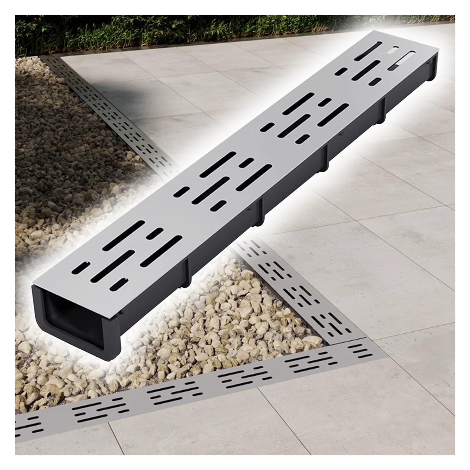 Caniveau de drainage extérieur pour terrasse et jardin sans flaques