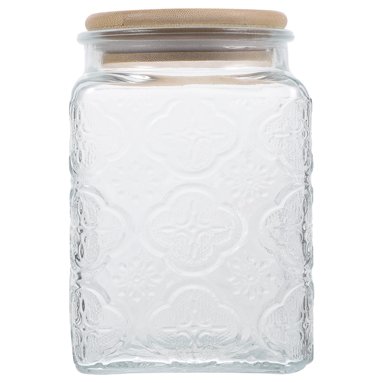 ULTECHNOVO 3 Piezas Tarro de Cristal Tapa de Bambú de 750ml Diseño de Flores en 3d, Frasco Hermético de Vidrio Resistente para Almacenar Cereales y Miel en Cocina o Restaurante