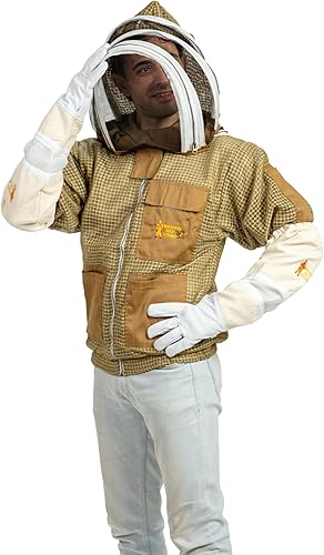Miniatura 3 de -- Chaqueta ventilada de apicultura de 3 capas de protección completa para apicultores Chaqueta de abejas ultra ventilada con velo de esgrima (S,