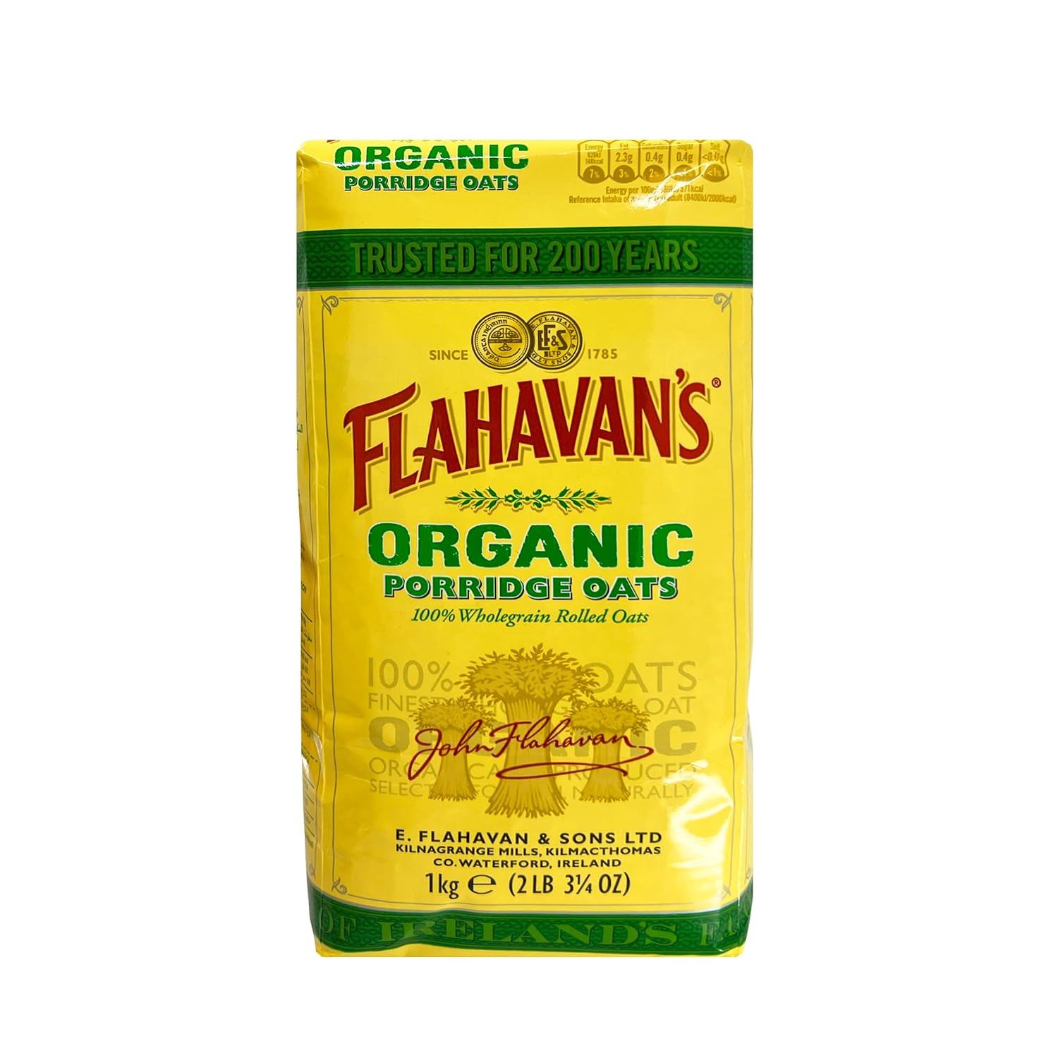 Flahavan's Organic Porridge Oats | 100% Wholegrain Rolled Oats | Trusted For Over 200 Years | Product of Ireland | 2.2 Lbs (1kg)