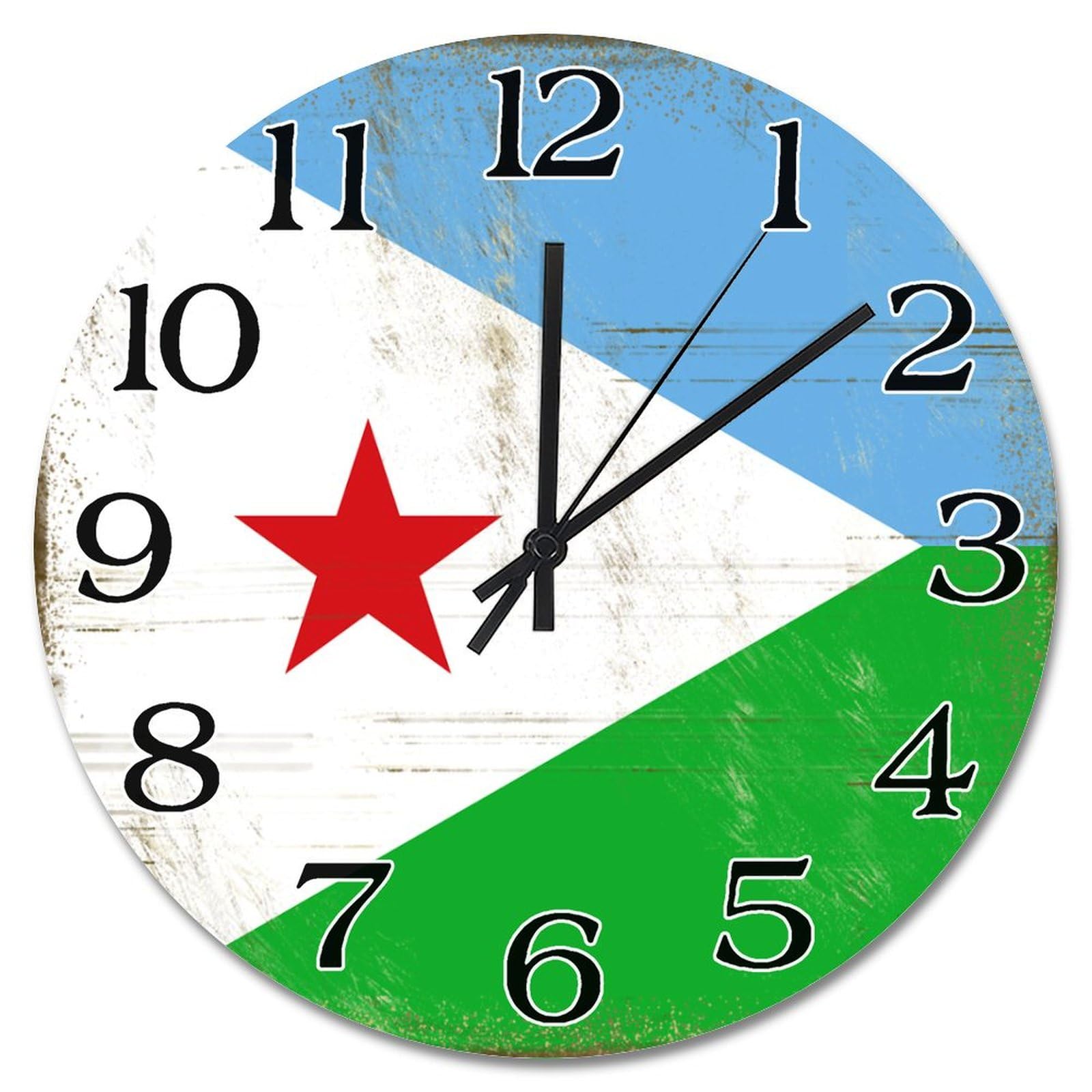 Horloge murale salon motif drapeau Djibouti déco rustique cuisine