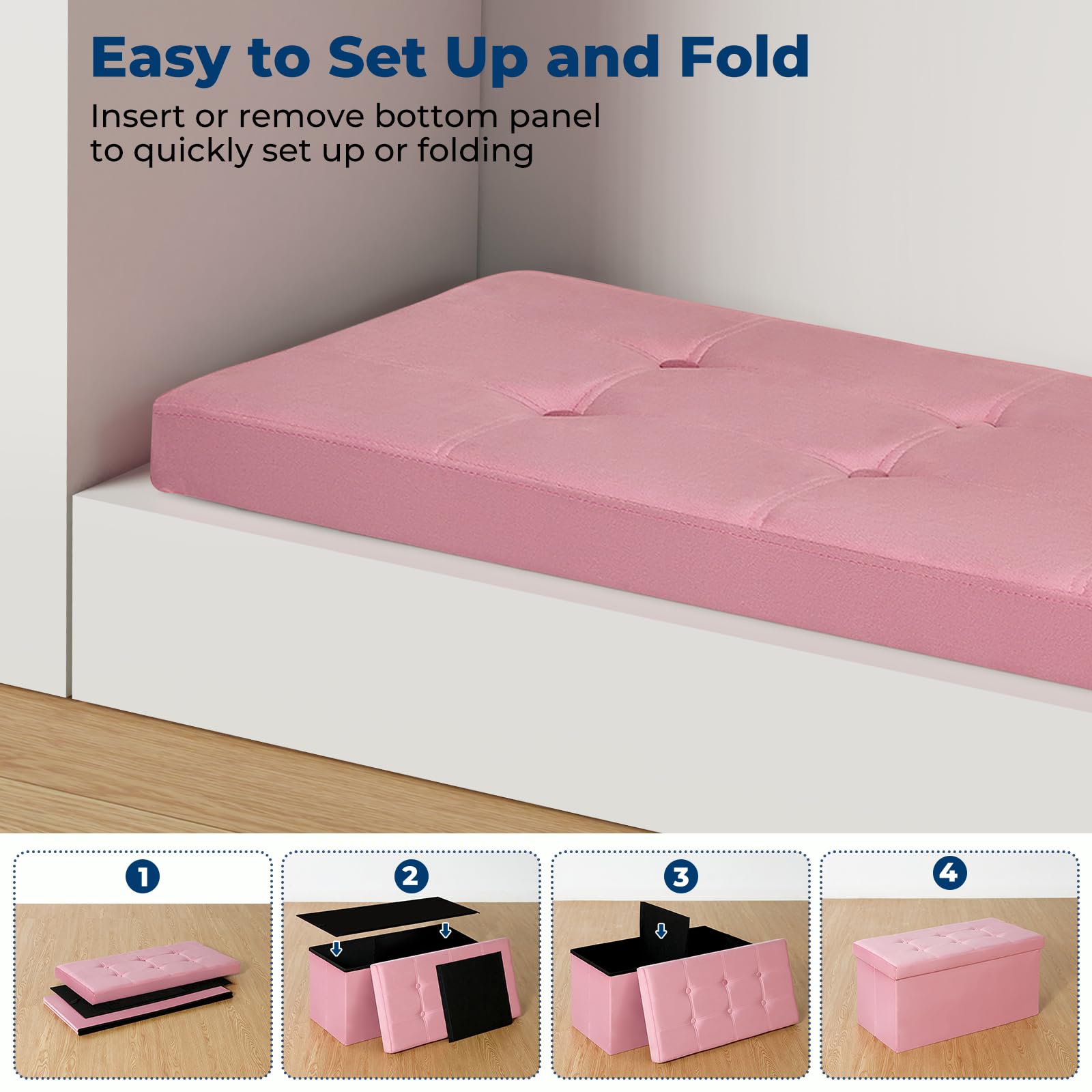 Banco otomano plegable de terciopelo de 30 pulgadas, elegante reposapiés y baúl de almacenamiento para sala de estar, dormitorio, entrada, muebles modernos para final de cama