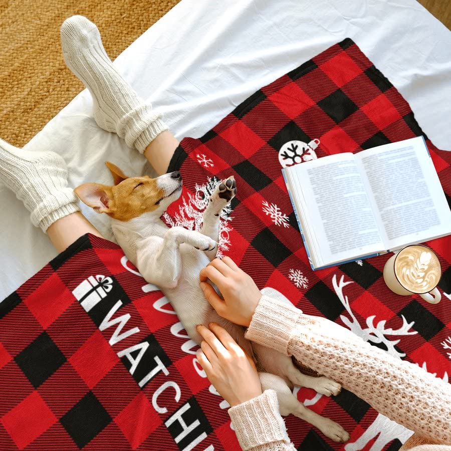JOOCAR Red Christmas Flannel Throw Blanket This is My Watching Blanket White Snowflake Deer Winter Holiday Decor Soft Plush Warm Throw Blanket for Bed Couch Living Room Sofa Chair,100x125cm - Image 3