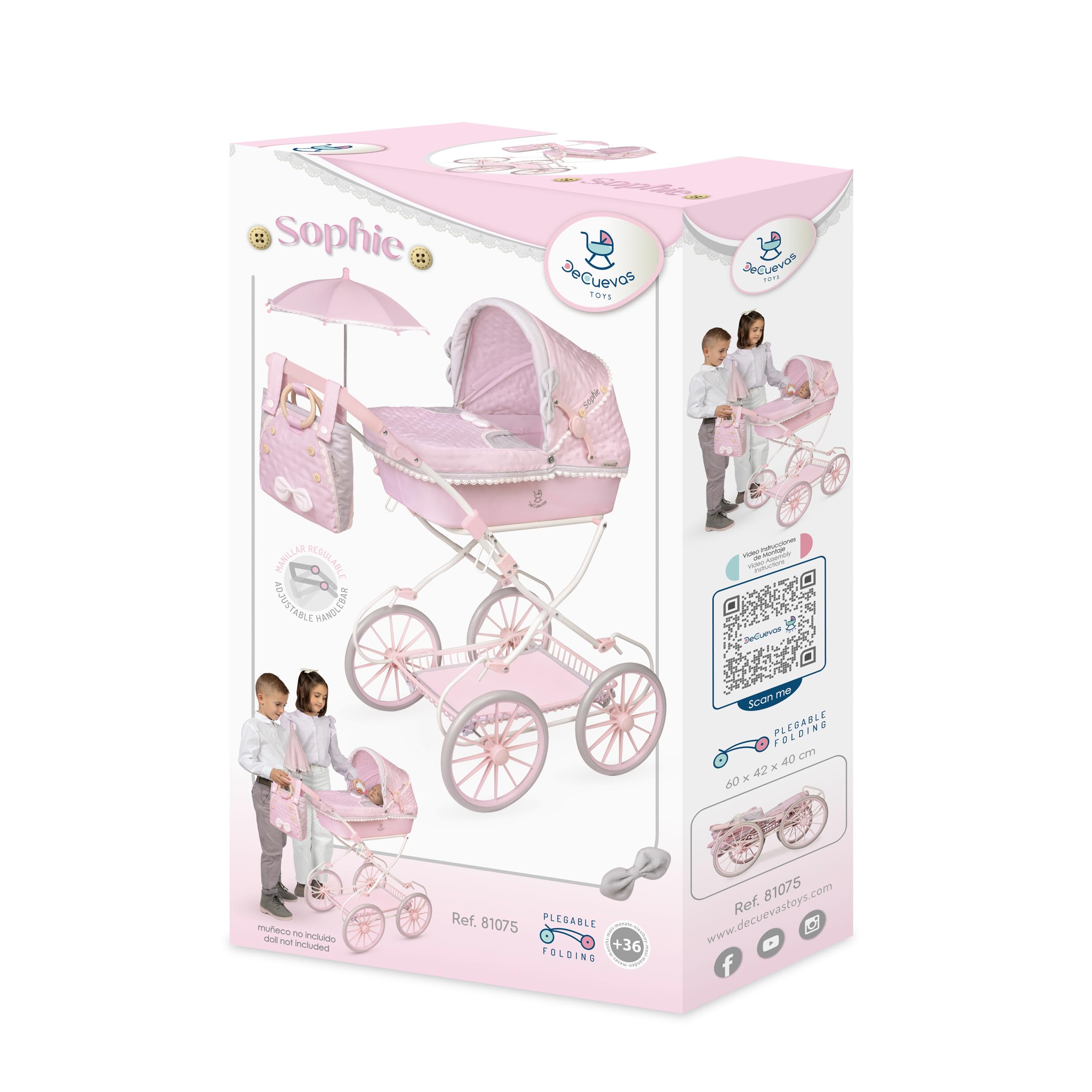 Carrozzina per bambole Sophie pieghevole con ombrellino DeCuevas 81075