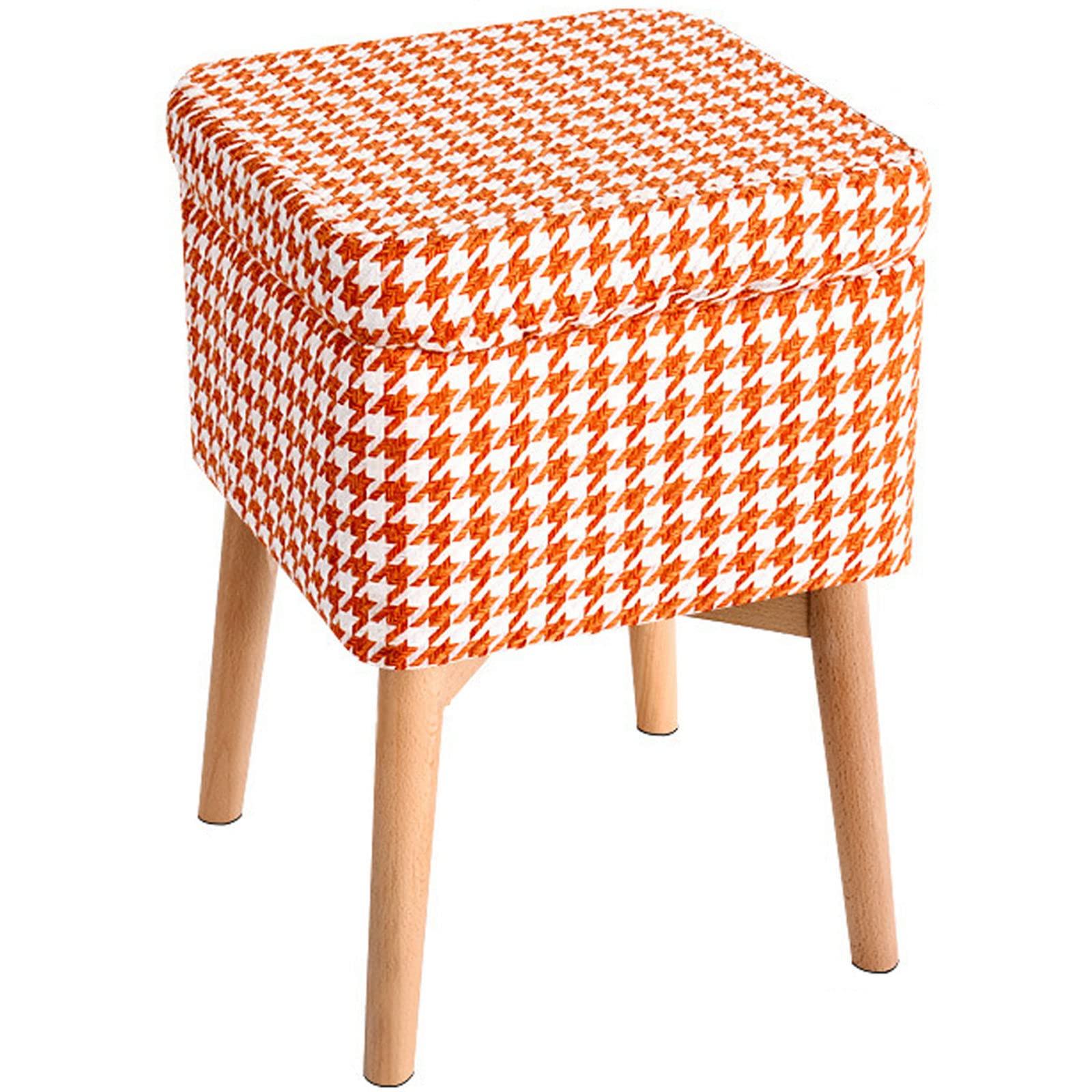 Pouf de Maquillage Orange et Repose-Pieds pour Salon ou Coiffeuse