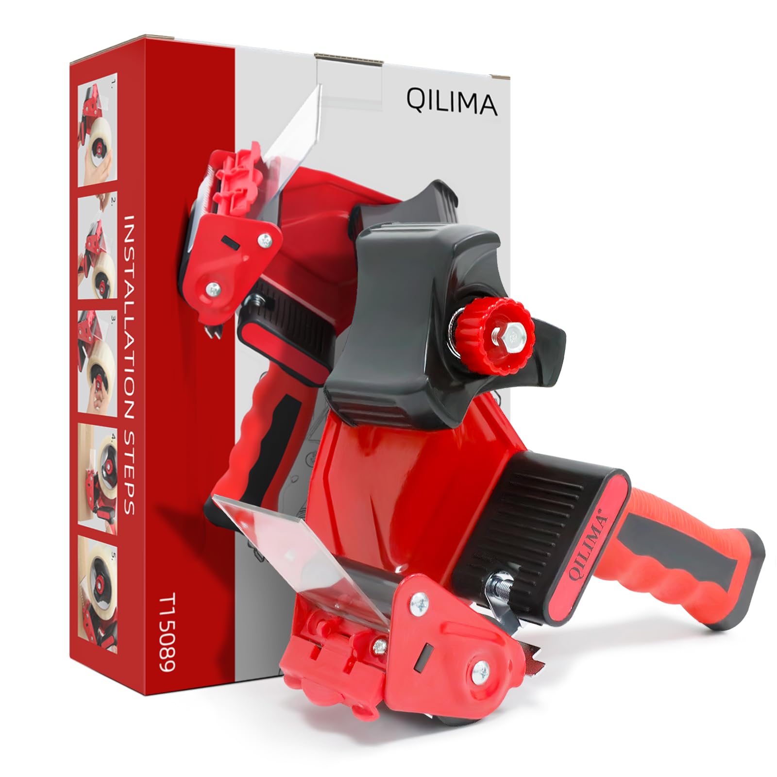 QILIMA Packing Tape Dispenser Gun 2" Light Seal Packing for Use Tape Dispenser Gun for Shipping, Moving, Carton and Box Sealing-Red