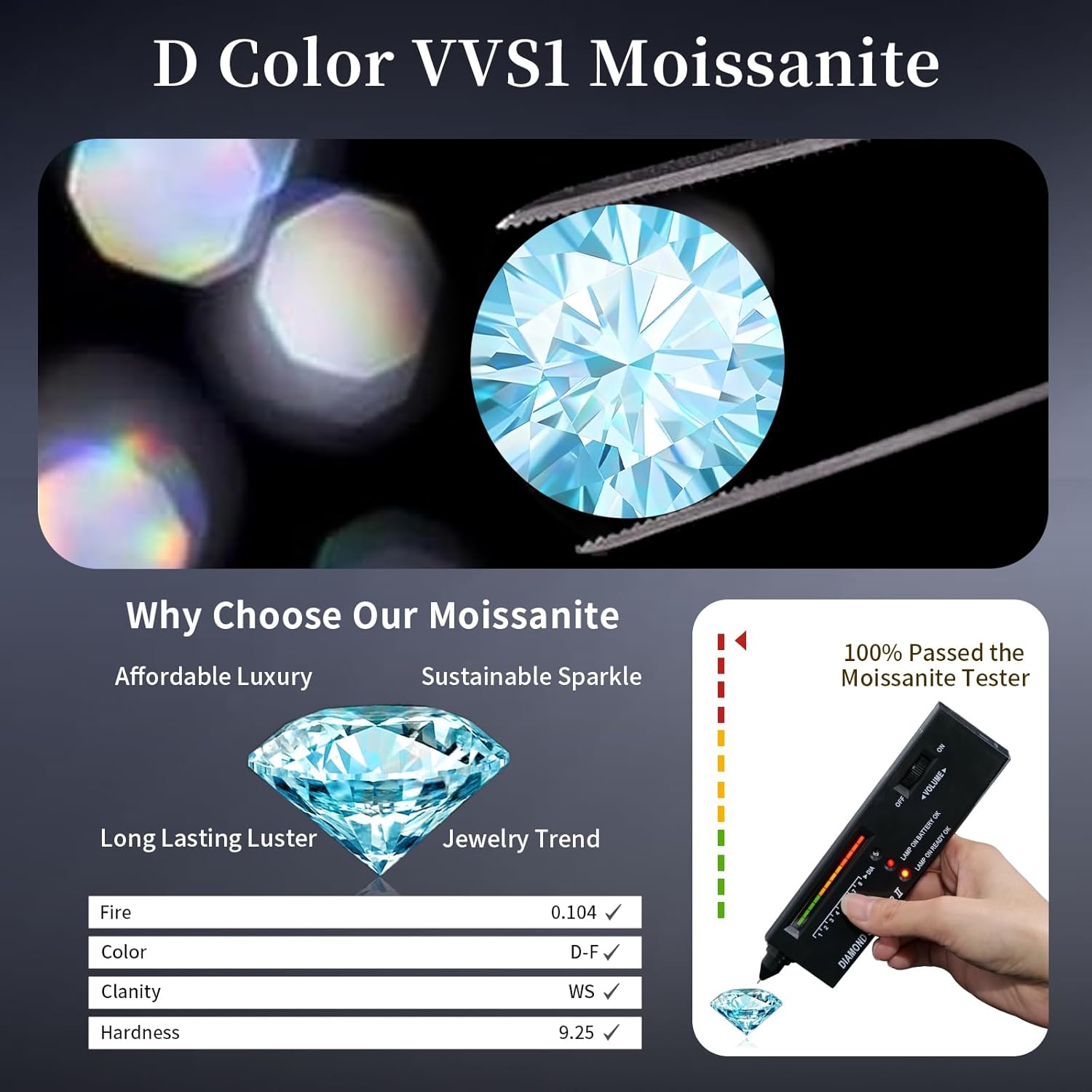Moissanite Stud Earrings for Women & Men, 4-7.5mm Multicolor Round Cut Moissanite, Screw Back Hypoallergenic Earrings for Sensitive Ear, 18K Gold Plated Jewelry Gift, VVS Clarity