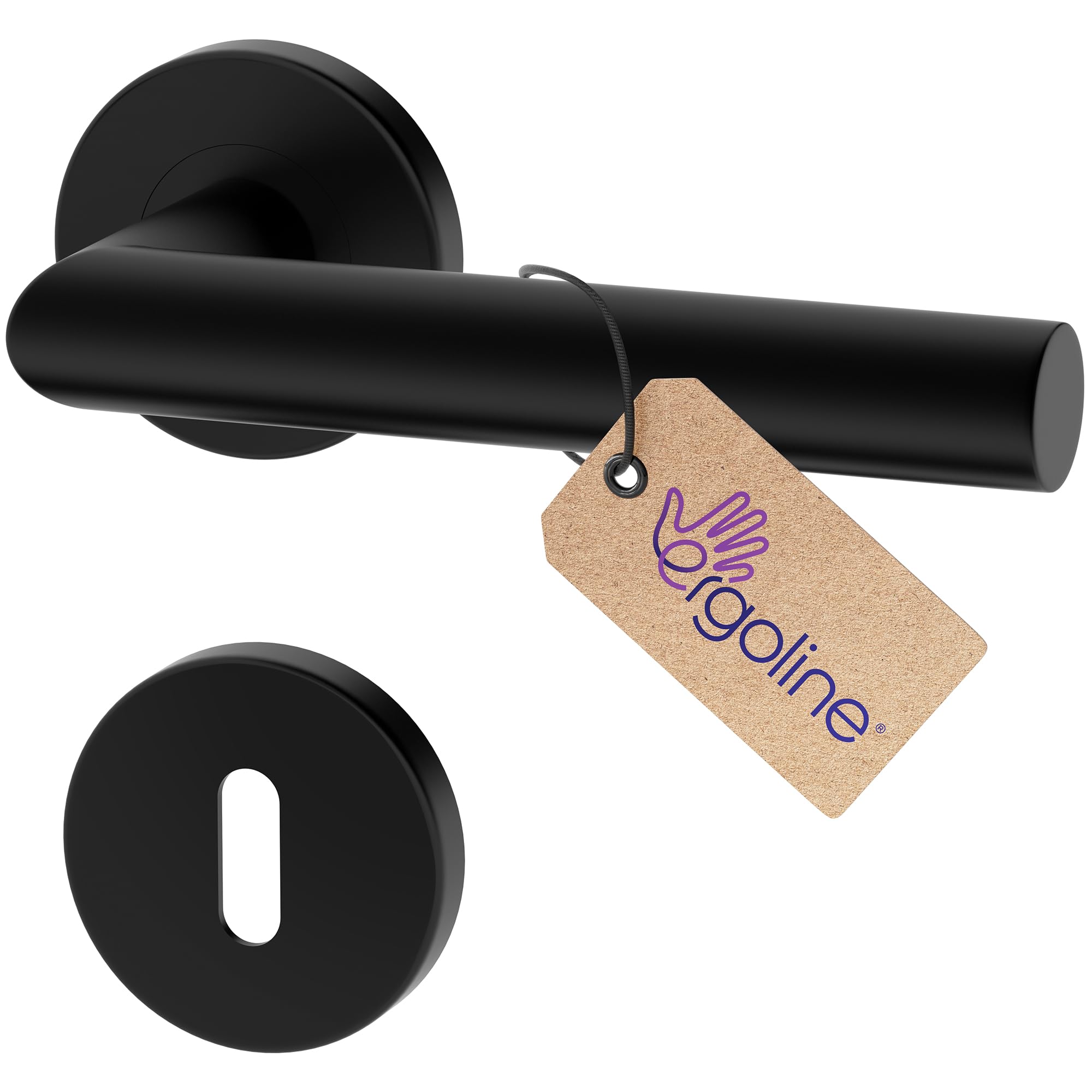 ERGO line LUCA Schwarz Türbeschlag Türgriff für Zimmertüren, L-FORM, Rund-Rosette, Drückergarnitur, Türbeschlag, Türklinke, Türdrücker