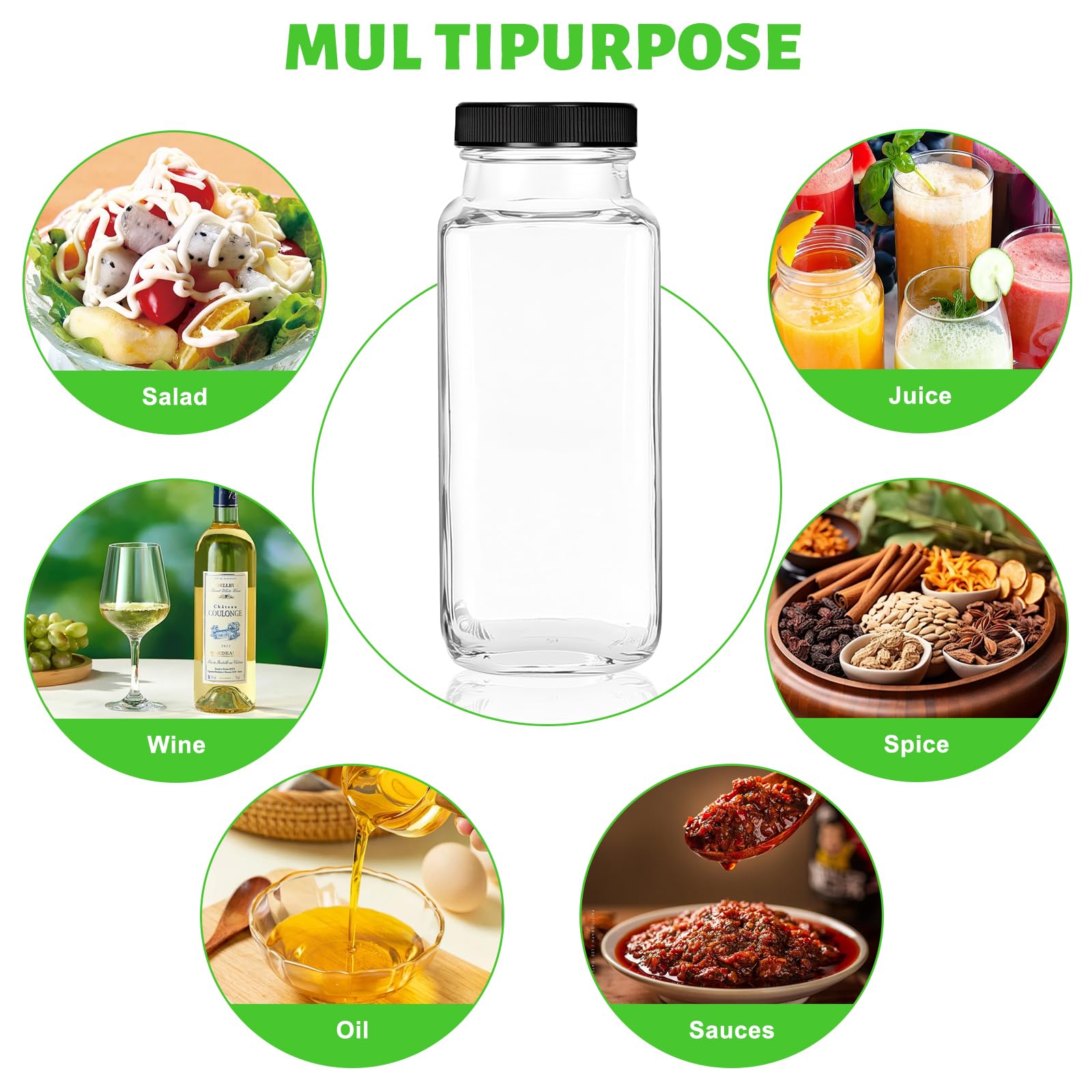 8 Bottiglie Di Vetro Da 250 Ml,Bottiglie Per Shot Da Riempire,Bottiglie Per Succhi Con Tappo In Pp,Con Spazzola, Pennarello Ed Etichette, Per Succo Di Zenzero,Whisky E Spezie,Latte