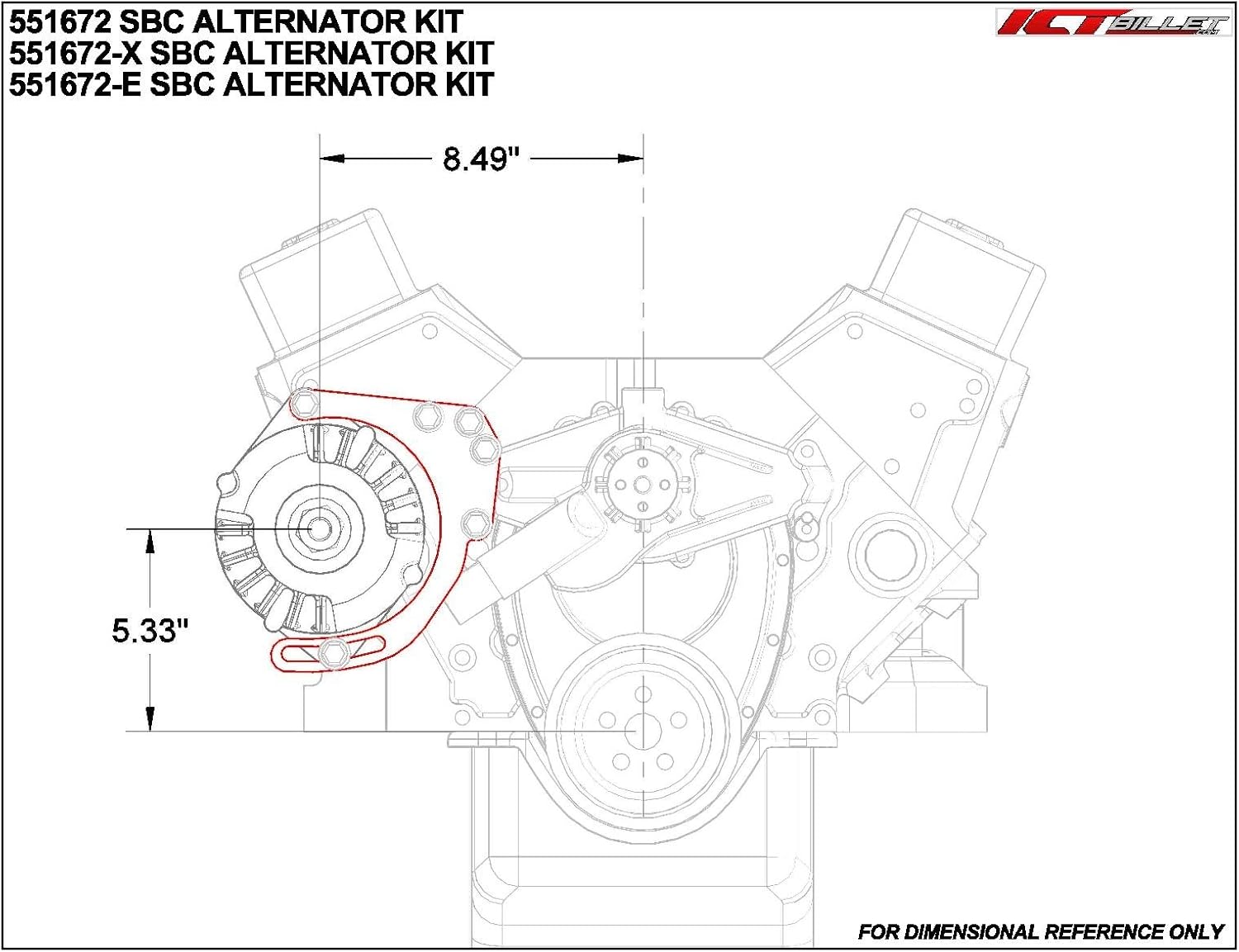 ICT Billet SBC Alternator/Power Steering Pump Accessory Drive Bracket Kit for Electric Water Pump 551324