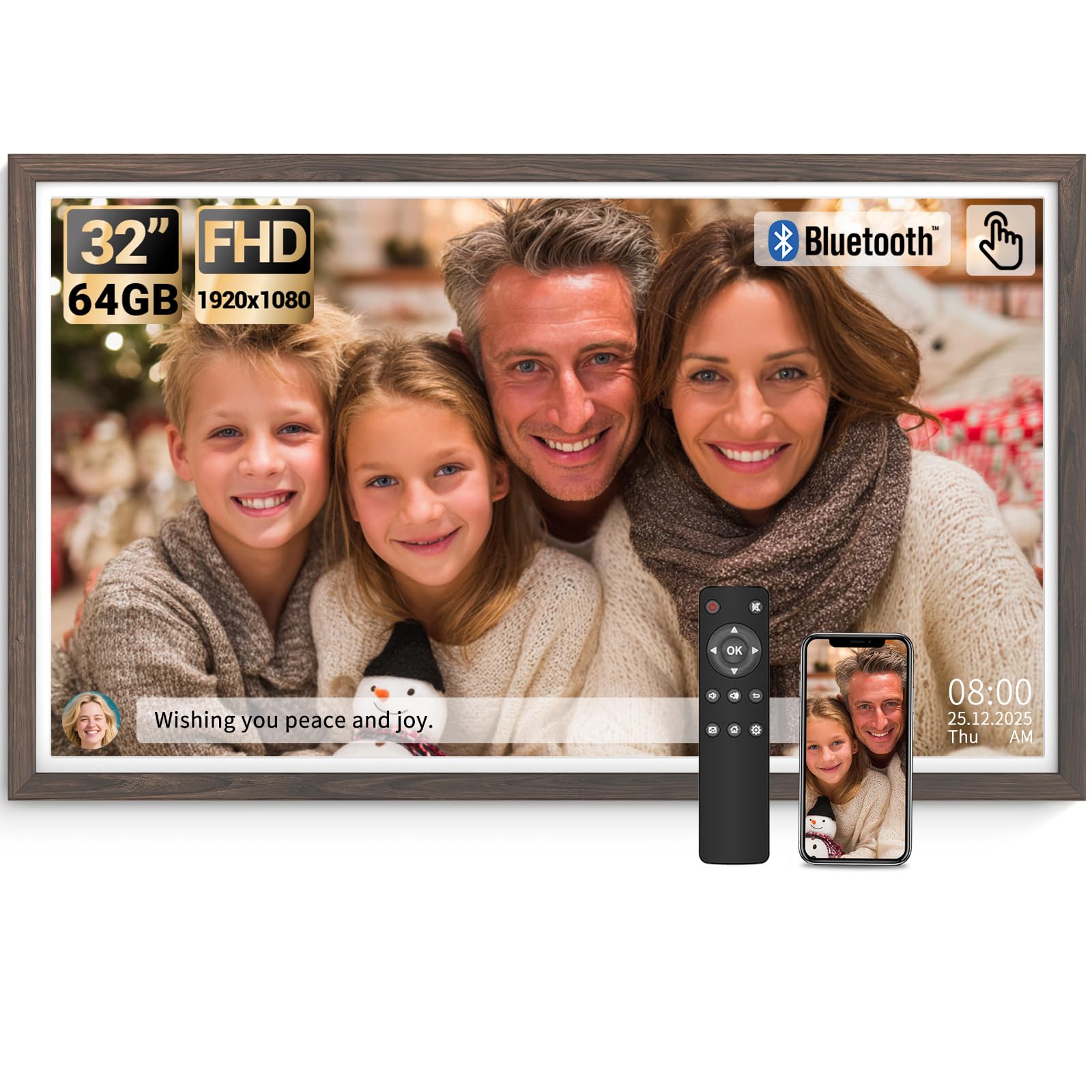 BSIMB 32 Inch Large Digital Picture Frame, Touchscreen 64GB 1920x1080 FHD WiFi Photo Frame Electronic Display Remote Control, Share Pictures/Videos