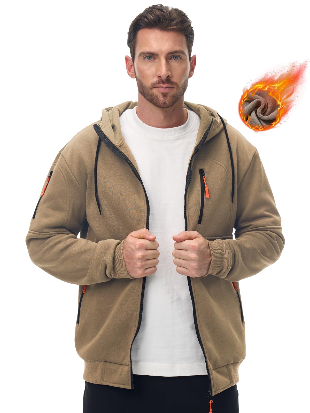 Homme Sweat à Capuche en Polaire avec Fermeture Éclair Pull Chaud Sweatshirt Casual avec Poche Automne Hiver